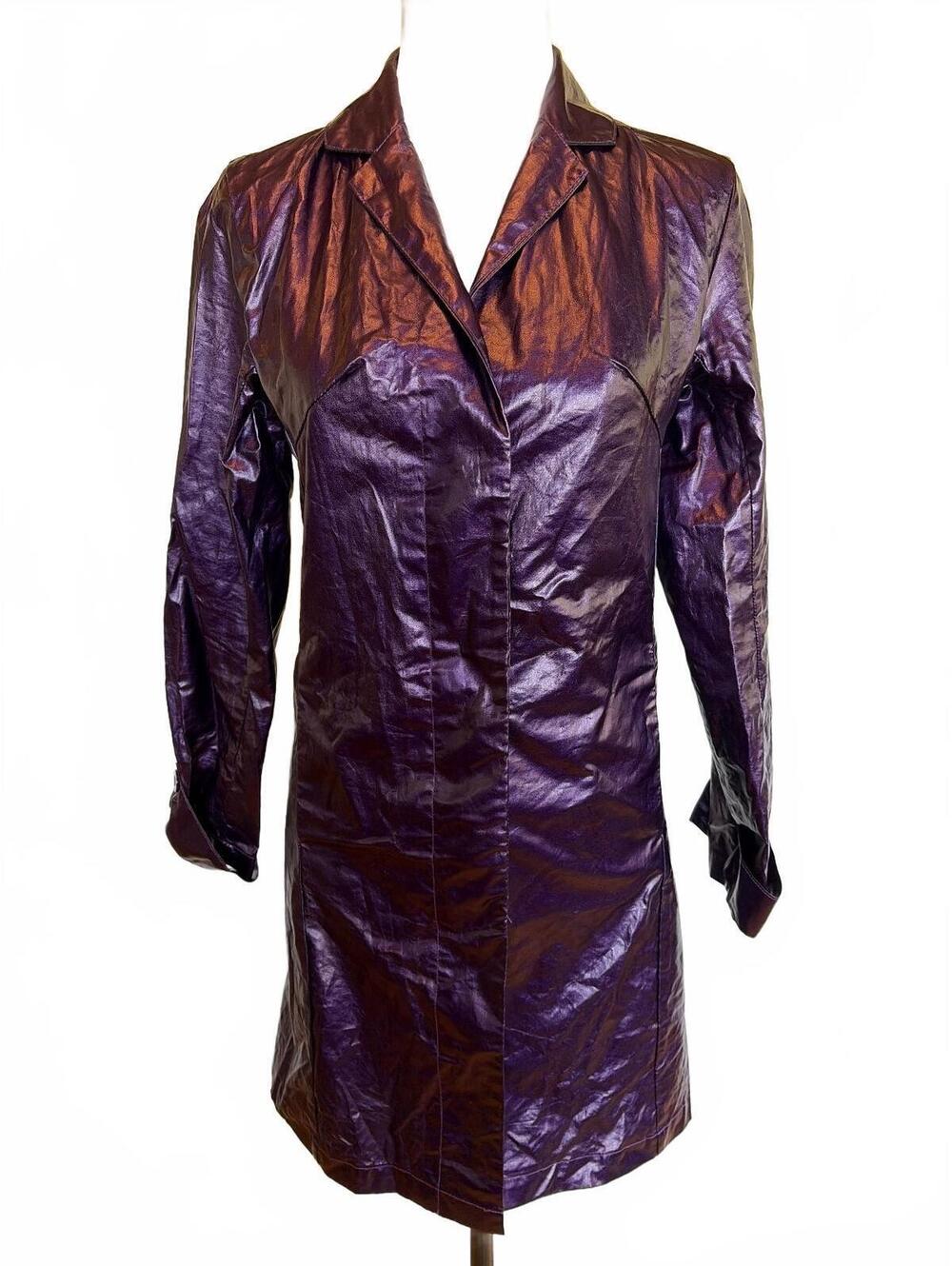UNIF Pippy Coat XS Metallic Purple Iridescent Longline NWT Indie Sleaze Edgy